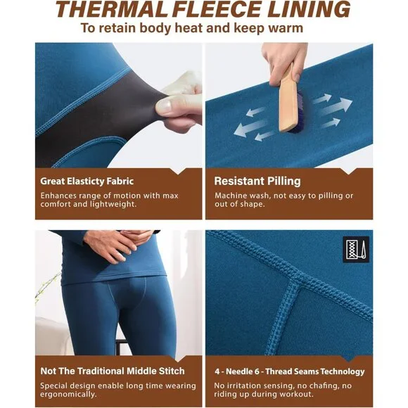 Men's Thermal Top and Bottom Set Underwear Long Johns Base Layer with Soft Fleec